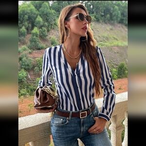 Blue&White Stripped Button Blouse